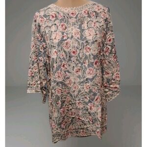 Solitaire Women's Blouse Medium Embroidered Floral Scalloped Cottagecore Fem